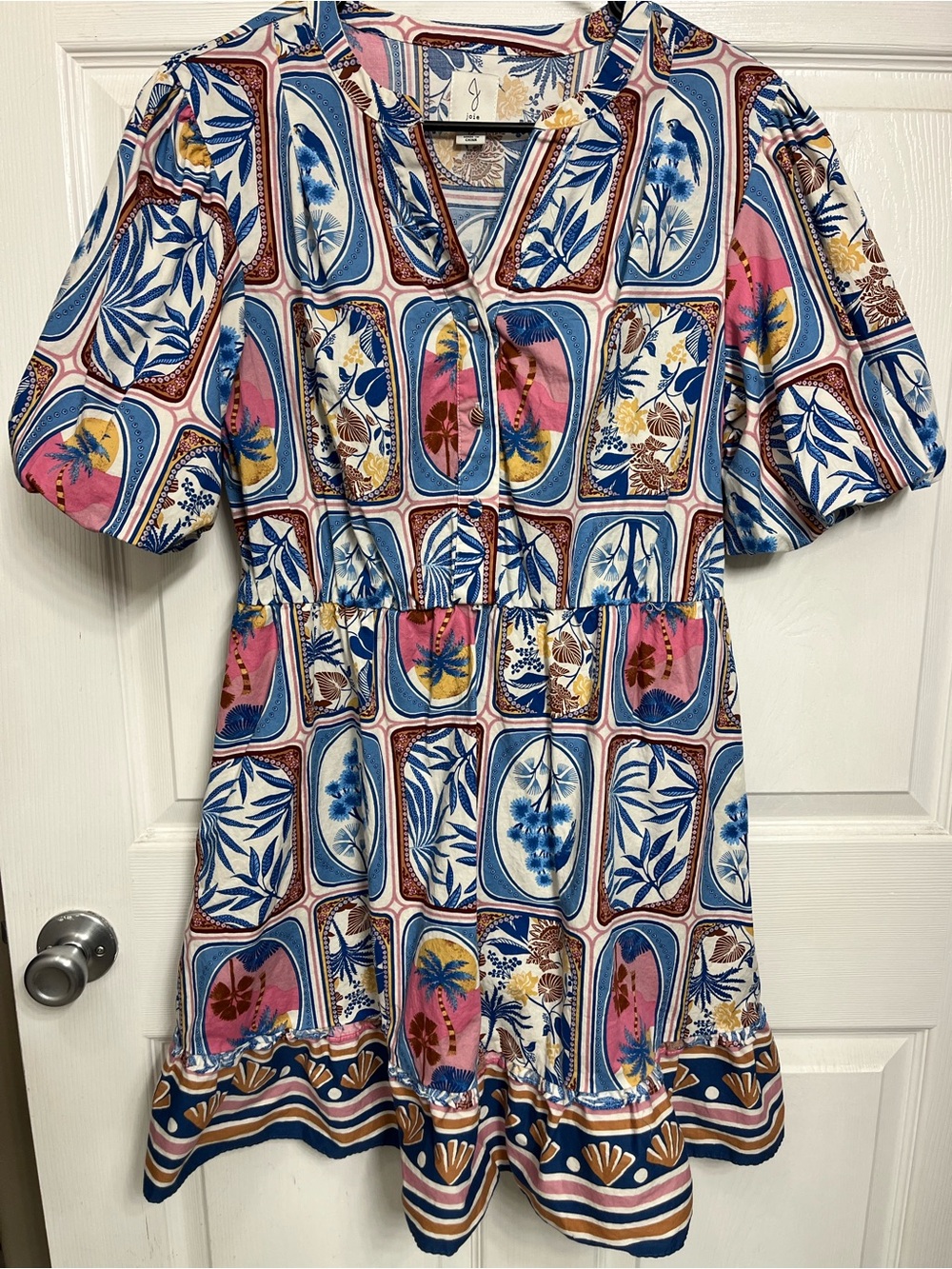 Joie Multicolor Printed Midi Dress — Blue, Pink, Yellow, Brown